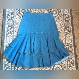 The Pyramid Collection Cowgirl Denim Skirt Size 14 Ruffle Flare Prairie Cottage